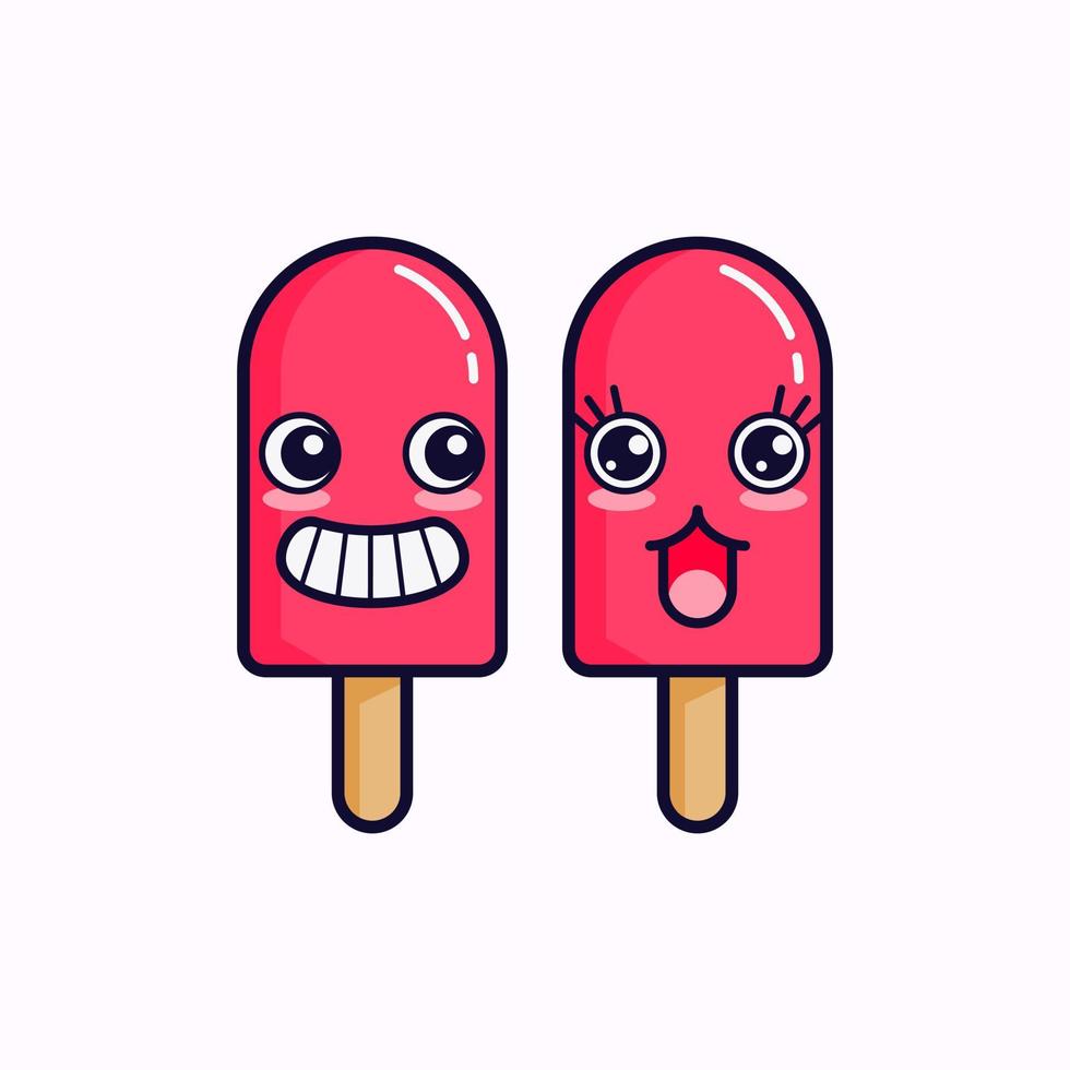 ilustración vectorial de un lindo personaje de dibujos animados de helado con sabor a fresa vector