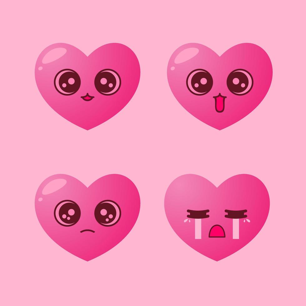 vector illustration cartoon cute heart icon set for valentine day sign