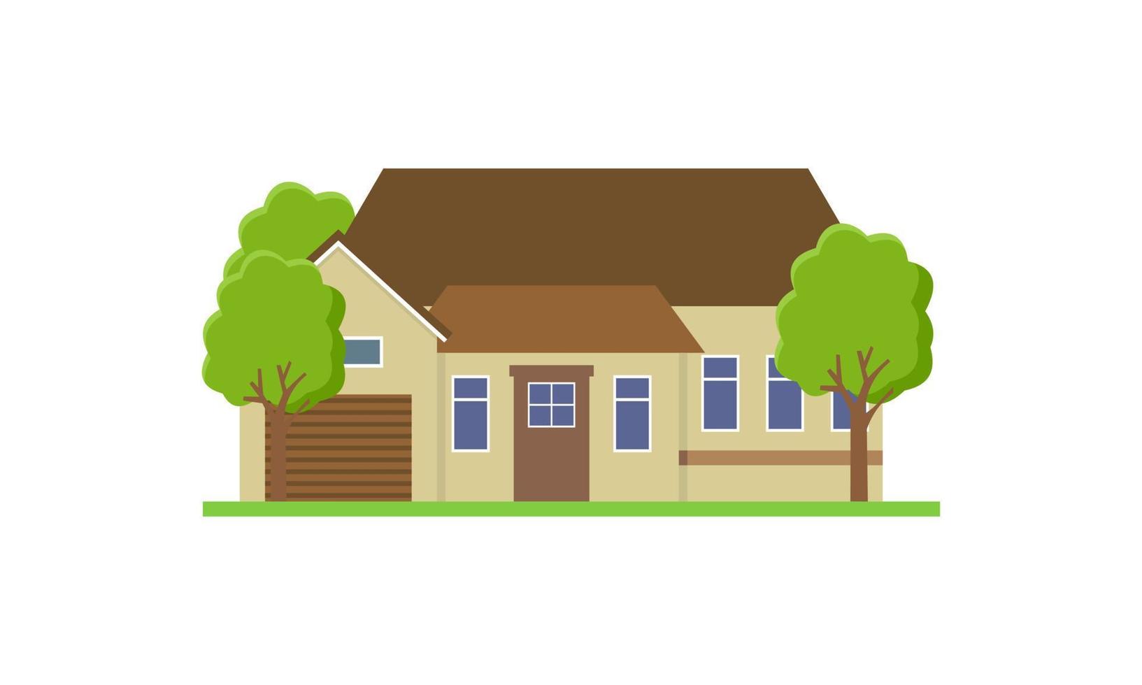 House exterior logo vector illustration front view with roof