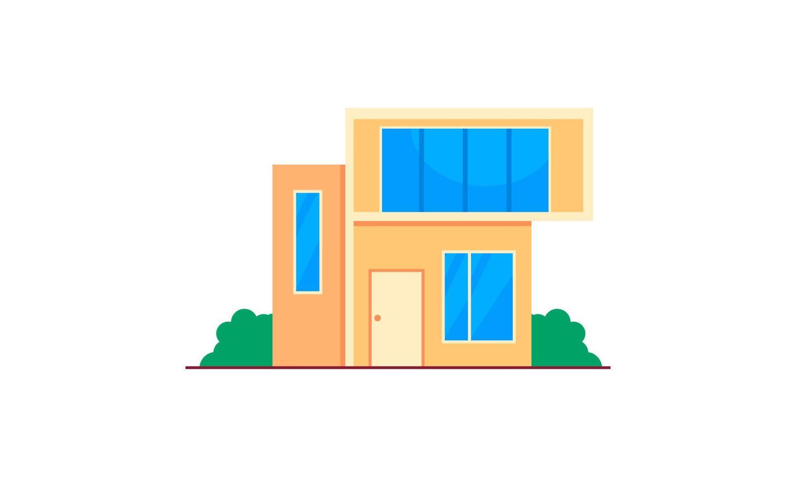 casa exterior logo vector ilustración vista frontal con techo
