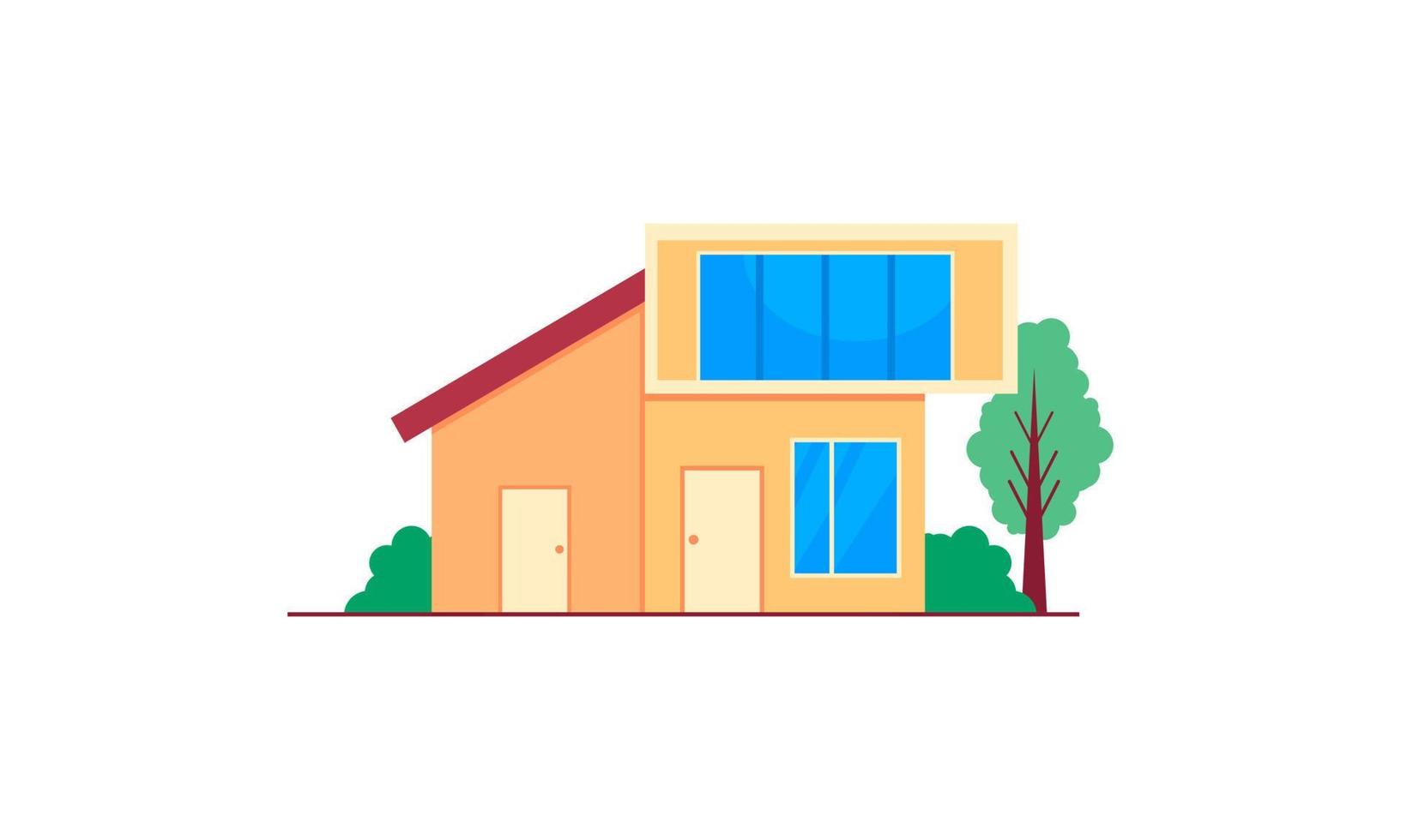 House exterior logo vector illustration front view with roof