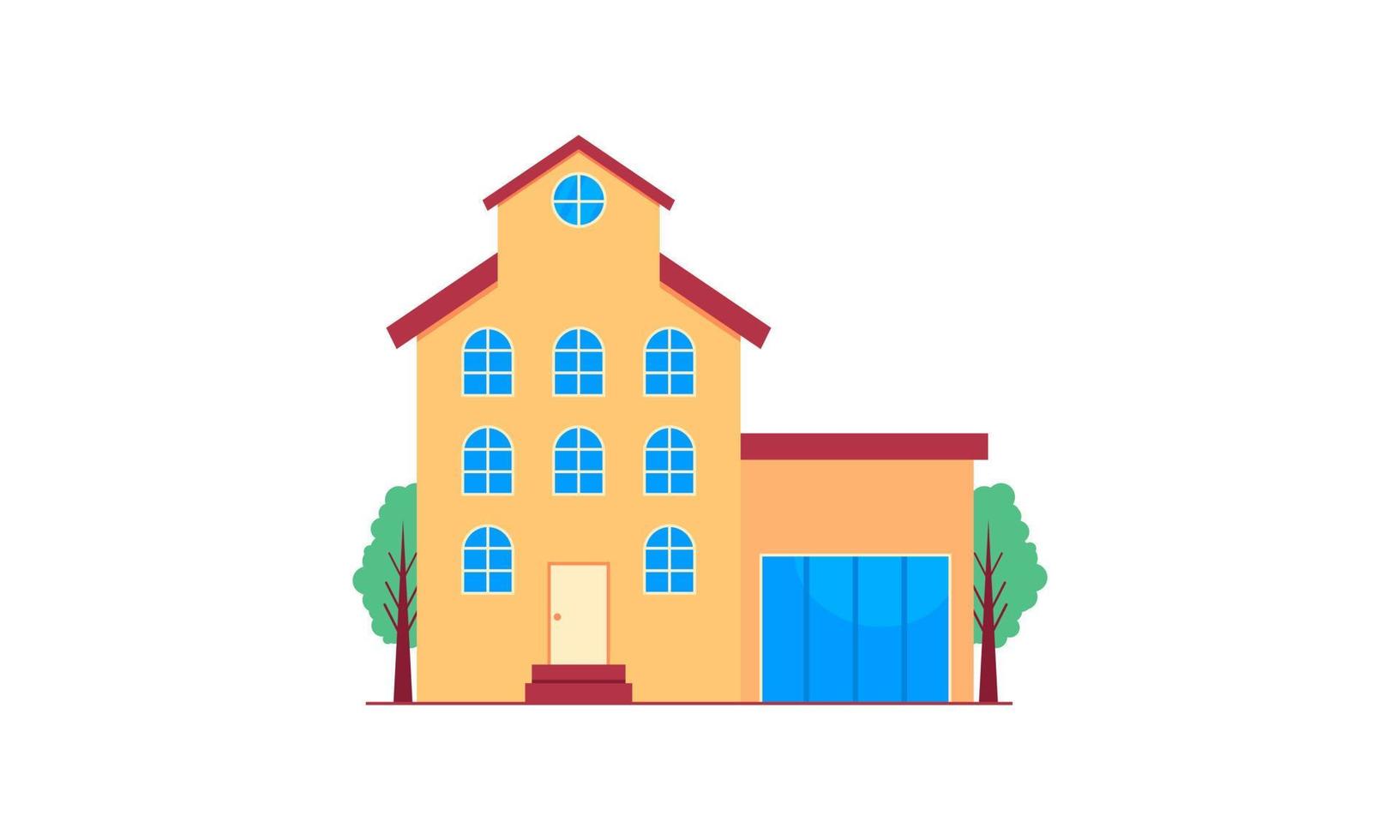 House exterior logo vector illustration front view with roof