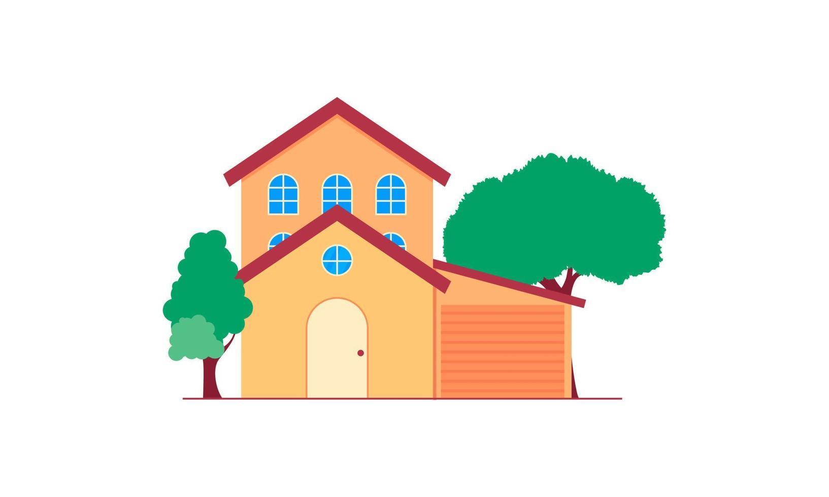 House exterior logo vector illustration front view with roof