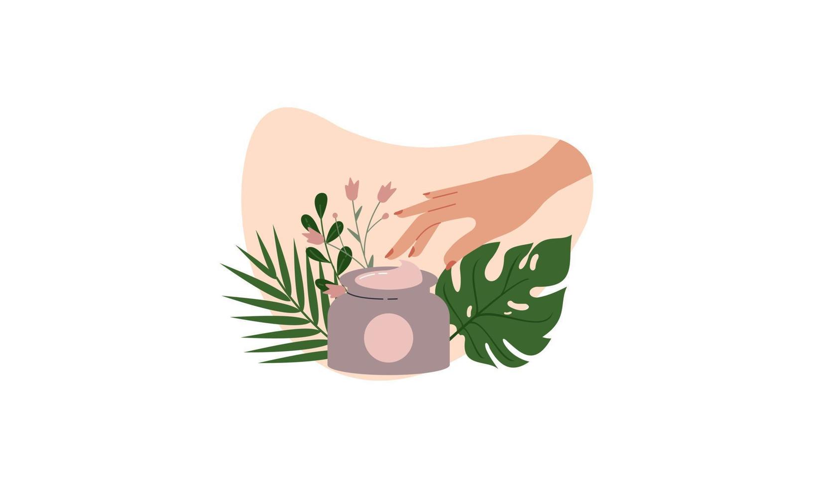 Natural cosmetic from organic plants in female vector