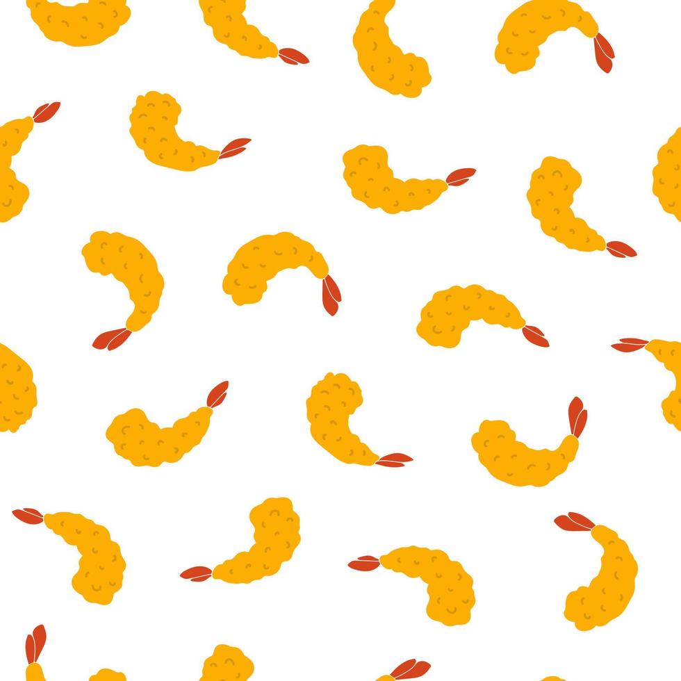 delicioso patrón sin costuras de camarones fritos japoneses tempura. diseño para papel textil o de regalo vector