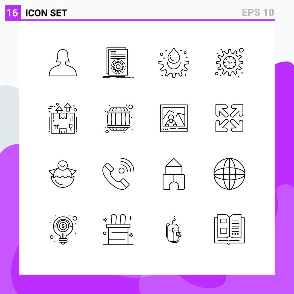 User Interface Pack of 16 Basic Outlines of logistics box energy time management Editable Vector Design Elements