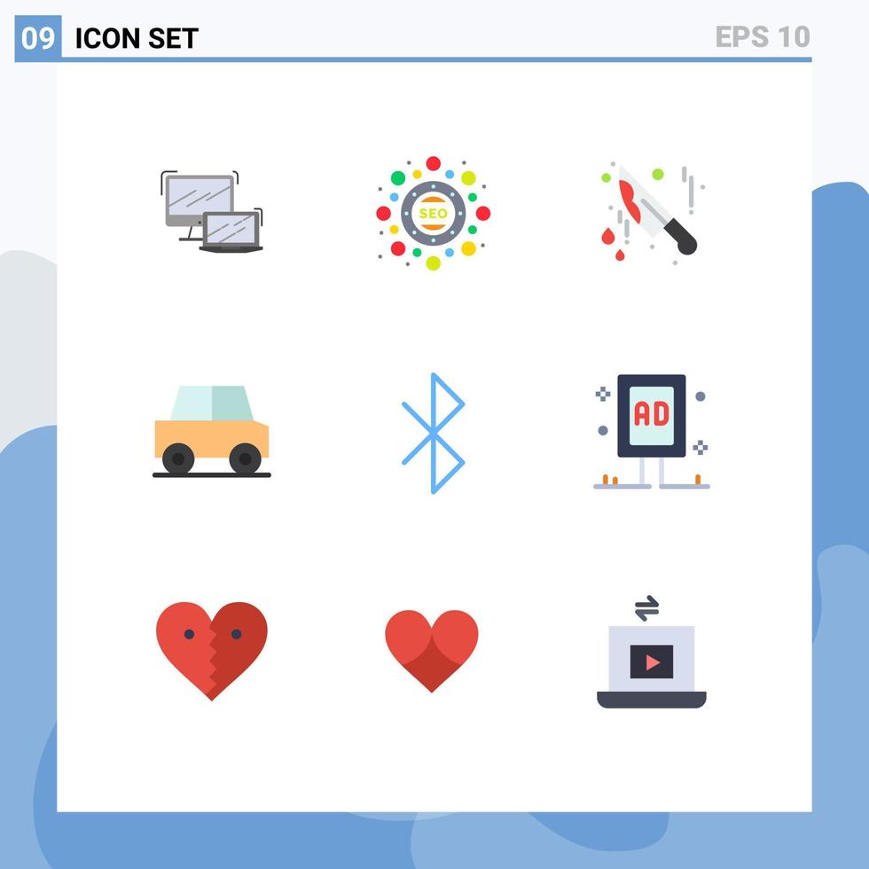 9 concepto de color plano para sitios web, móviles y aplicaciones, vehículos de conexión, paquete seo, viajes, automóviles, elementos de diseño vectorial editables vector