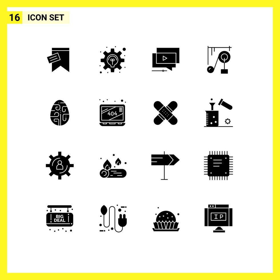 Pictogram Set of 16 Simple Solid Glyphs of celebration science play machine presentation Editable Vector Design Elements