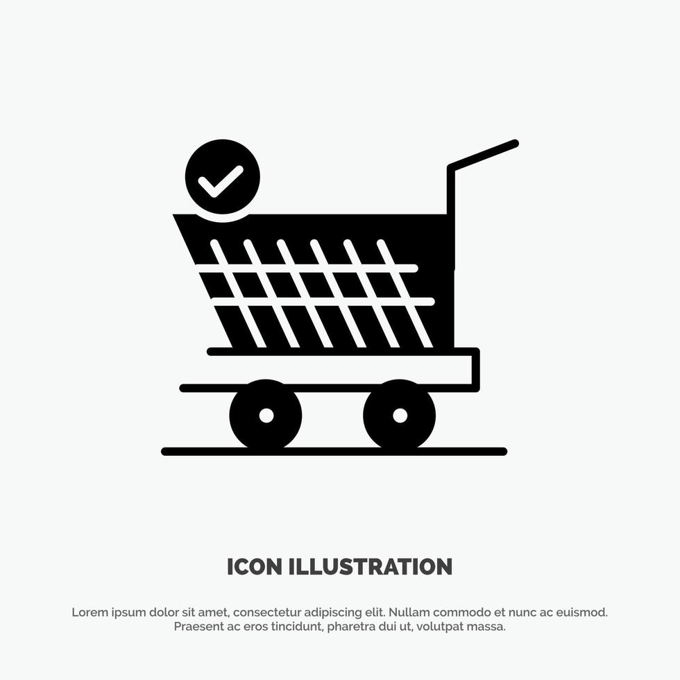 Trolley Retail Shopping Cart Solid Black Glyph Icon vector