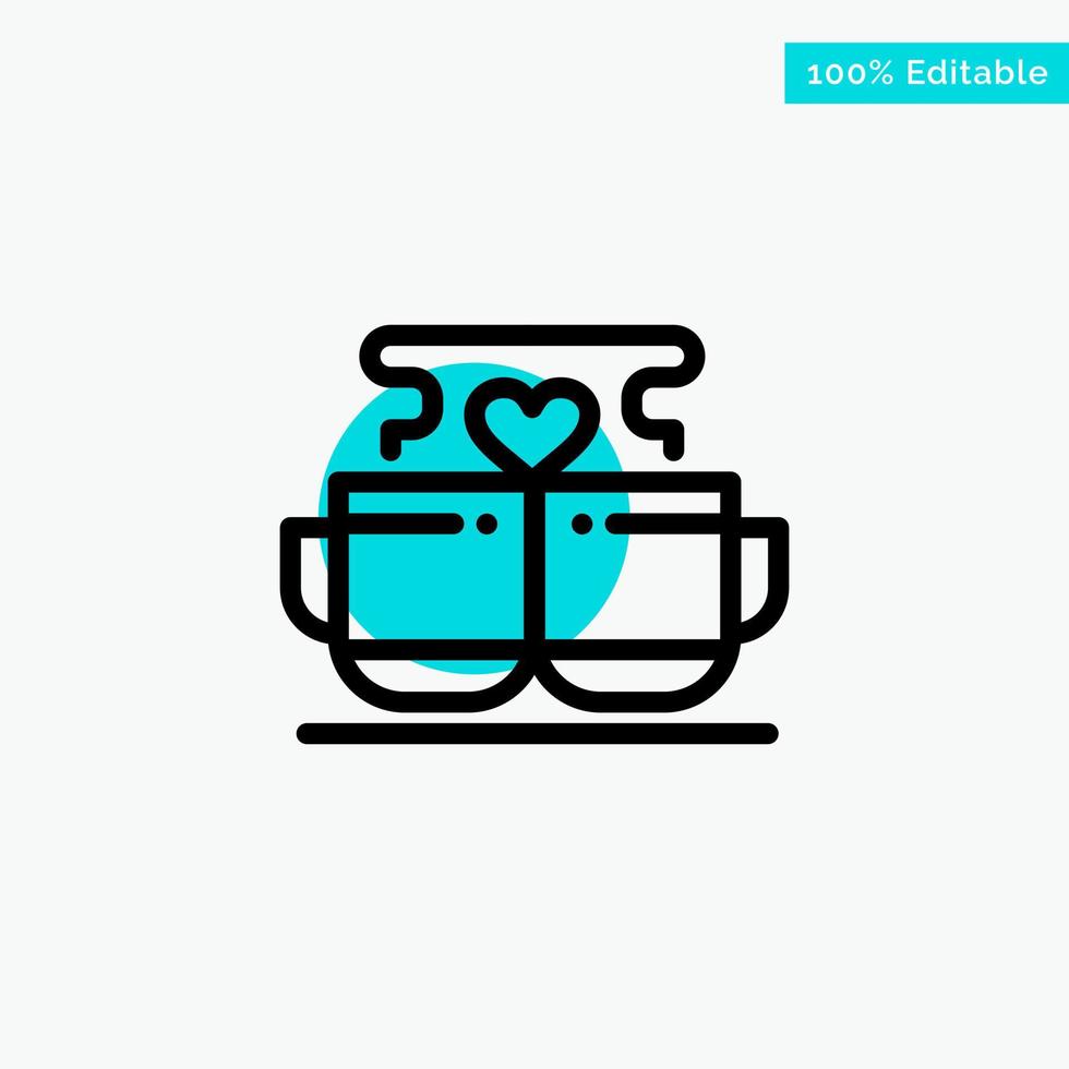 Cup Coffee Love Heart Valentine turquoise highlight circle point Vector icon