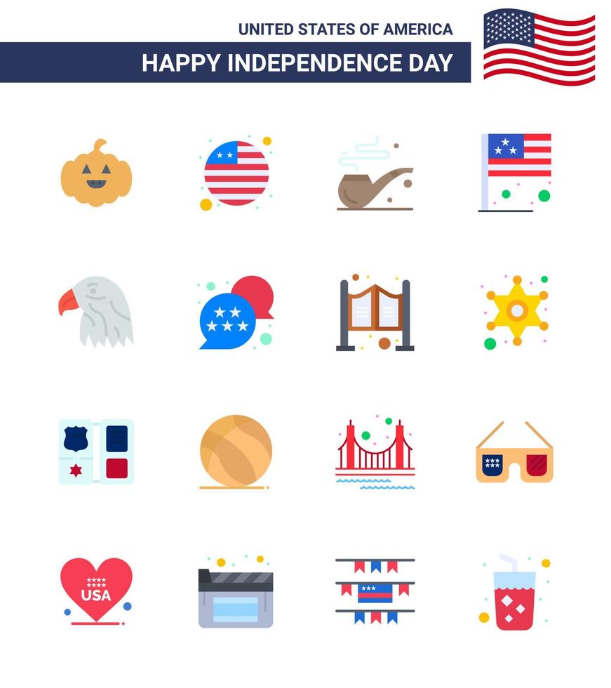 Happy Independence Day 4th July Set of 16 Flats American Pictograph of flag eagle st bird usa Editable USA Day Vector Design Elements