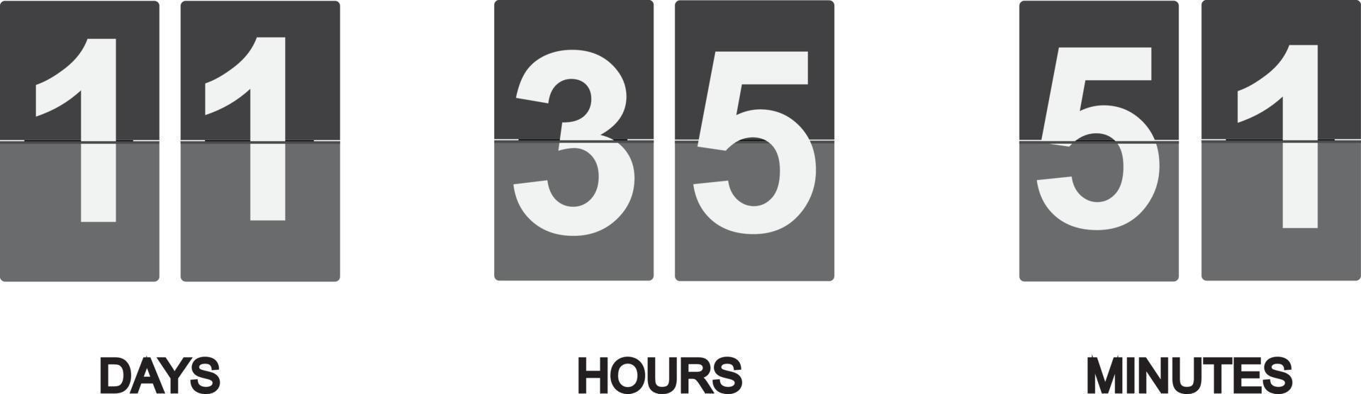 Clock counter countdown flip scoreboard vector timer. Count number display watch flat clock