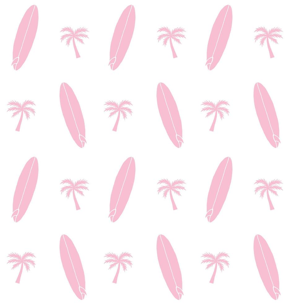 Vector seamless pattern of sketch pink surf board