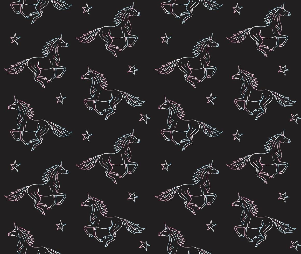 Vector seamless pattern of hand drawn unicorn