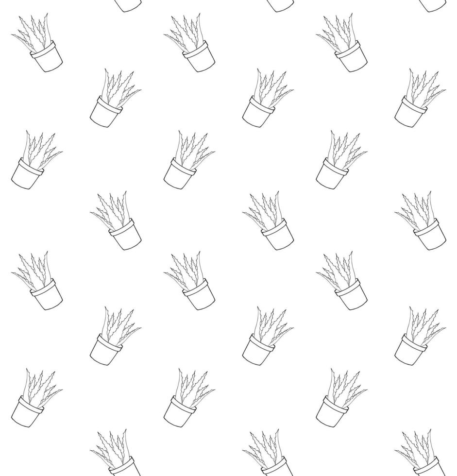 Vector seamless pattern of doodle potted aloe vera