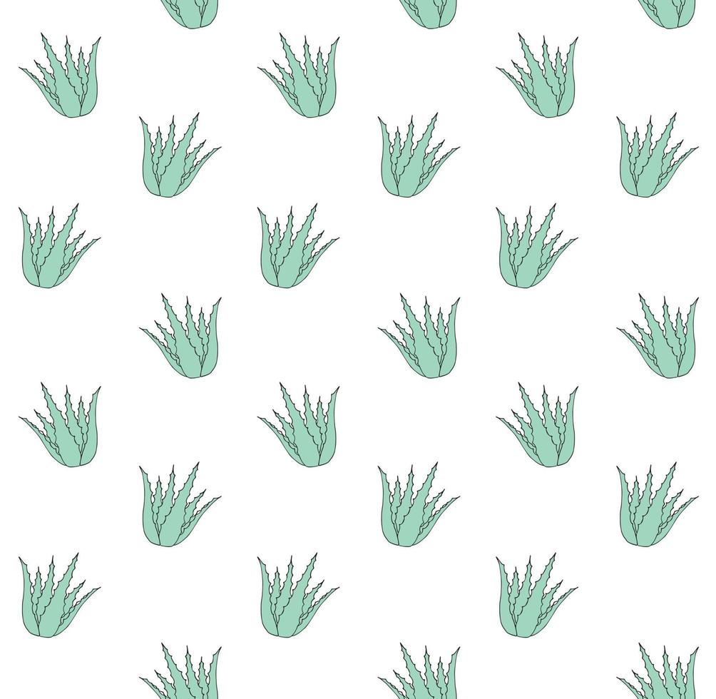 Vector seamless pattern of doodle potted aloe vera