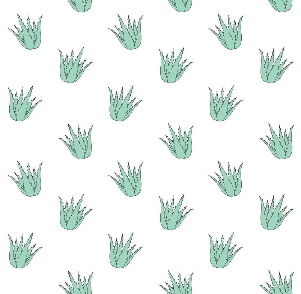 Vector seamless pattern of doodle potted aloe vera