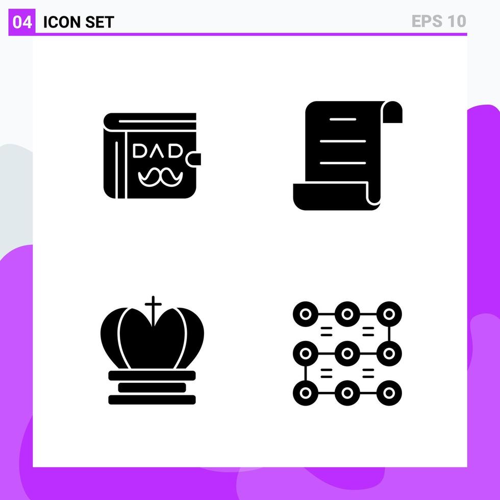 Set of 4 icons in solid style Creative Glyph Symbols for Website Design and Mobile Apps Simple Solid Icon Sign Isolated on White Background 4 Icons Creative Black Icon vector background