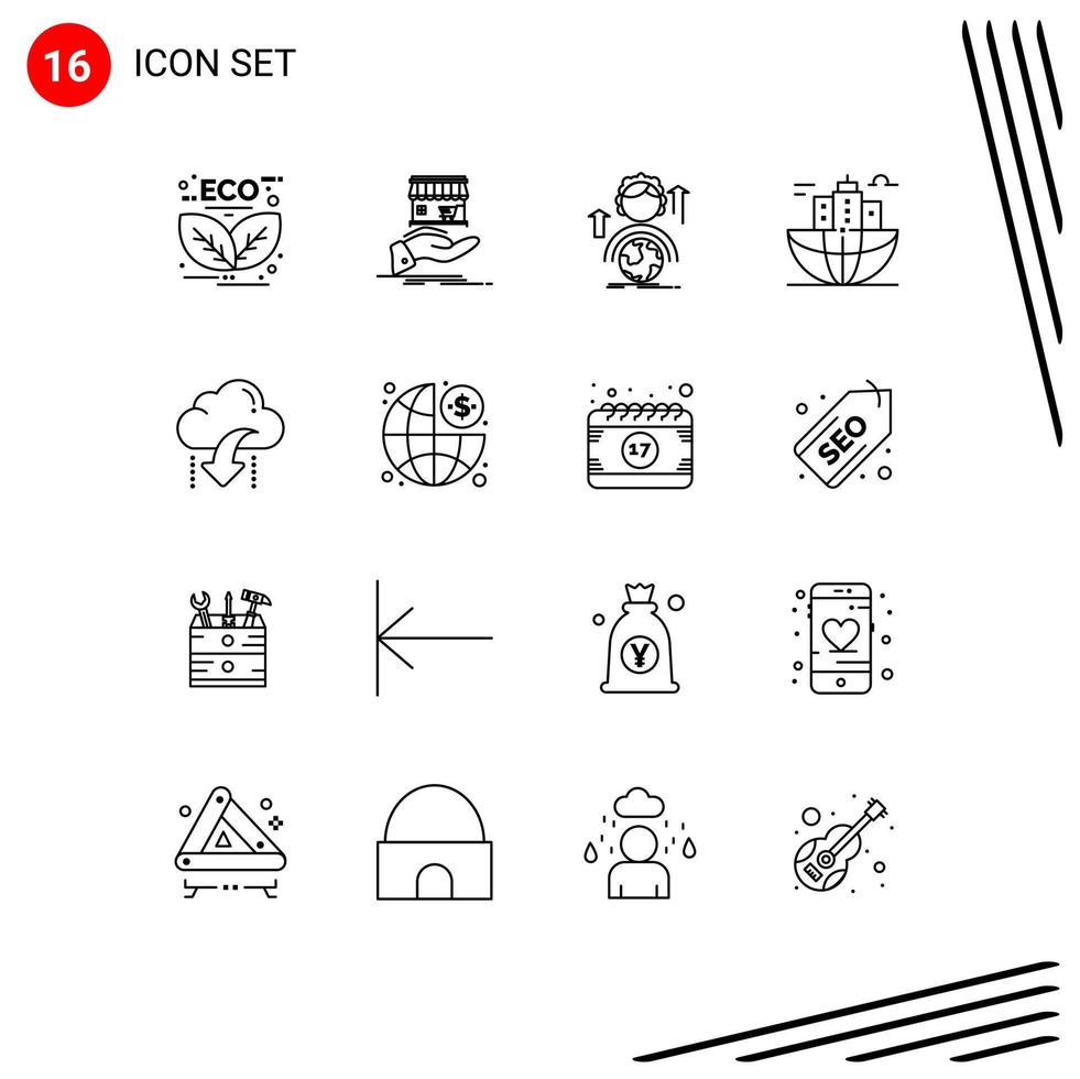 Pictogram Set of 16 Simple Outlines of city building online online female Editable Vector Design Elements