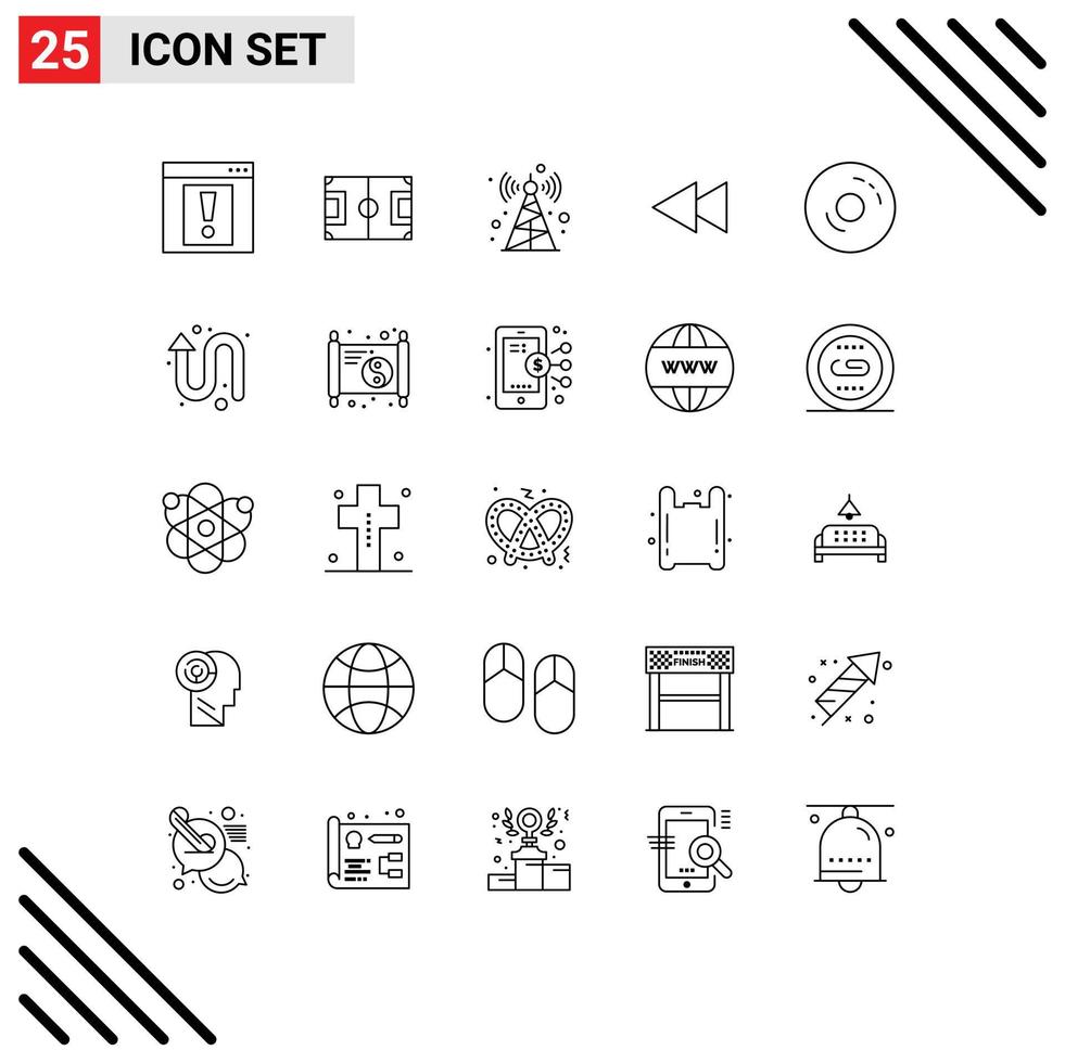 Set of 25 Modern UI Icons Symbols Signs for cafe rewind soccer reverse arrow Editable Vector Design Elements