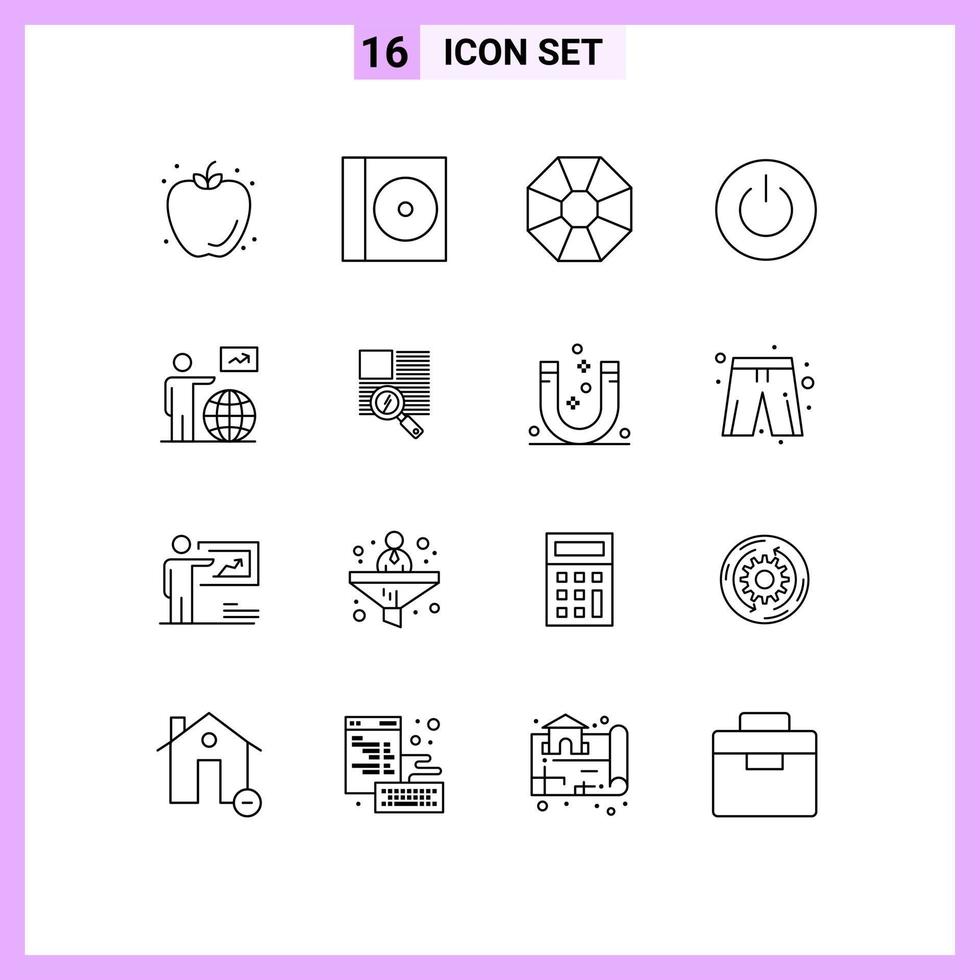 16 Universal Outline Signs Symbols of user man jewel user power Editable Vector Design Elements