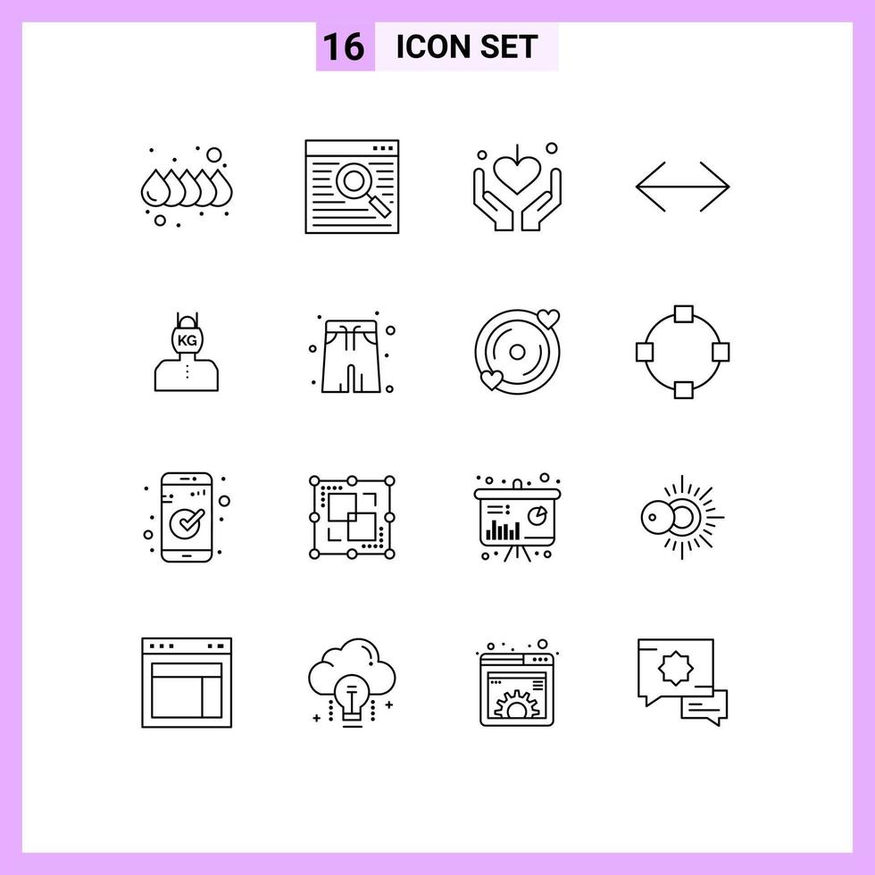 Modern Set of 16 Outlines Pictograph of problem head love right left Editable Vector Design Elements