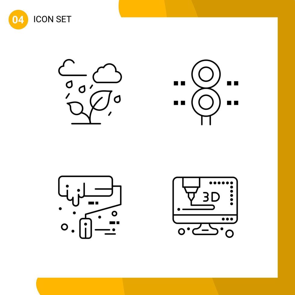 4 Icon Set Line Style Icon Pack Outline Symbols isolated on White Backgound for Responsive Website Designing Creative Black Icon vector background