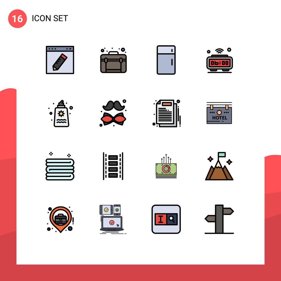 16 Universal Flat Color Filled Lines Set for Web and Mobile Applications iot clock web alarm home Editable Creative Vector Design Elements