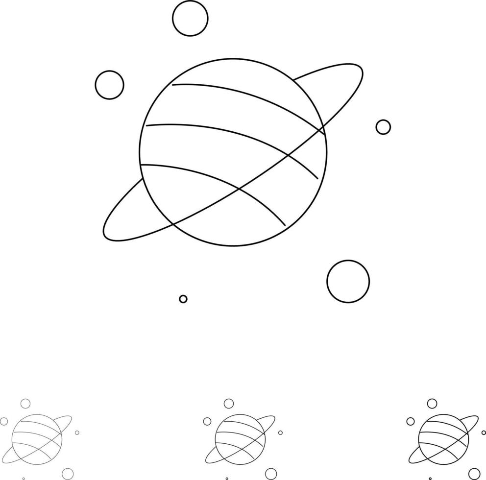 Astrology Planet Space Bold and thin black line icon set vector