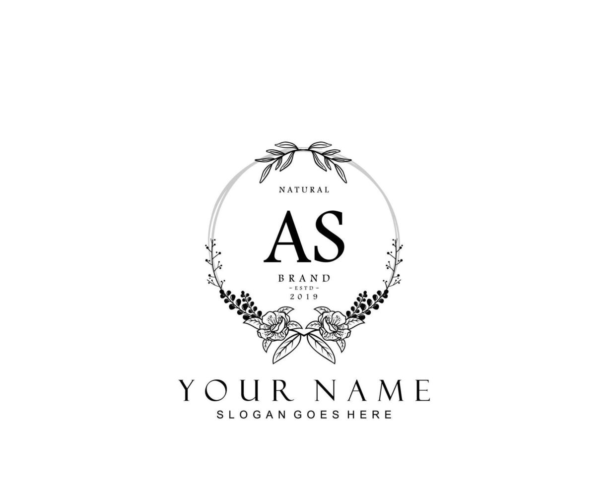 Initial AS beauty monogram and elegant logo design, handwriting logo of initial signature, wedding, fashion, floral and botanical with creative template. vector