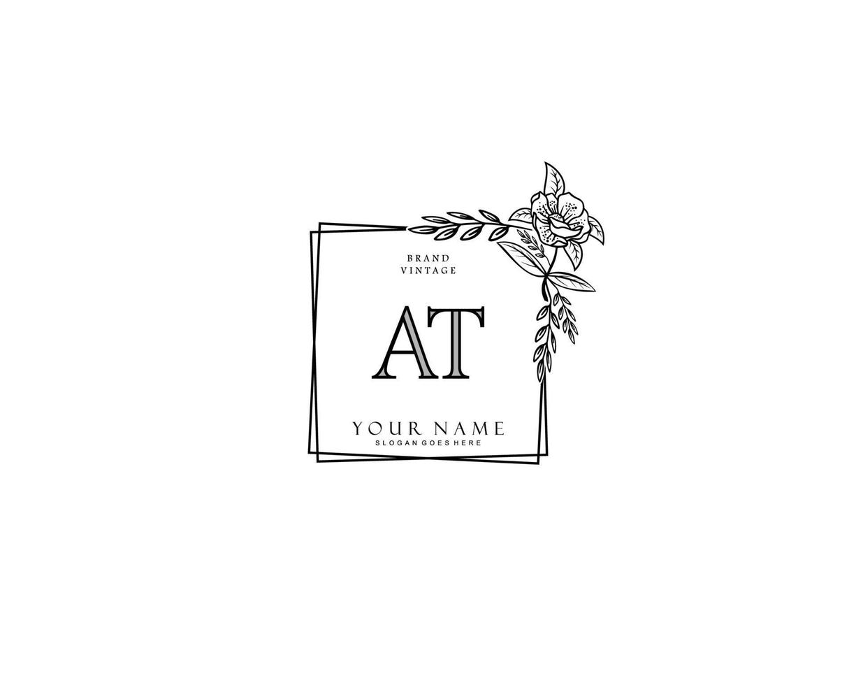 Initial AT beauty monogram and elegant logo design, handwriting logo of initial signature, wedding, fashion, floral and botanical with creative template. vector