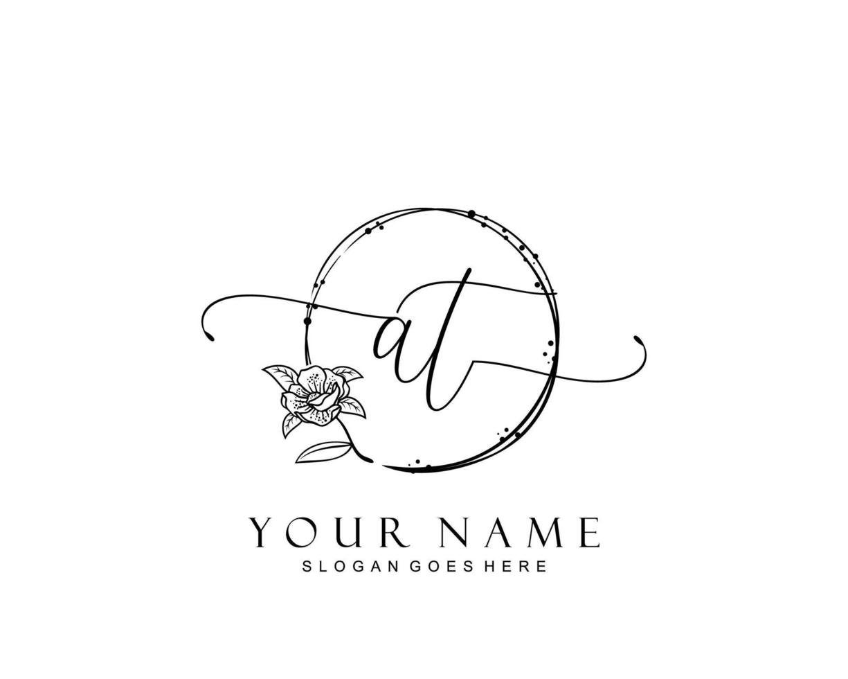 Initial AT beauty monogram and elegant logo design, handwriting logo of initial signature, wedding, fashion, floral and botanical with creative template. vector