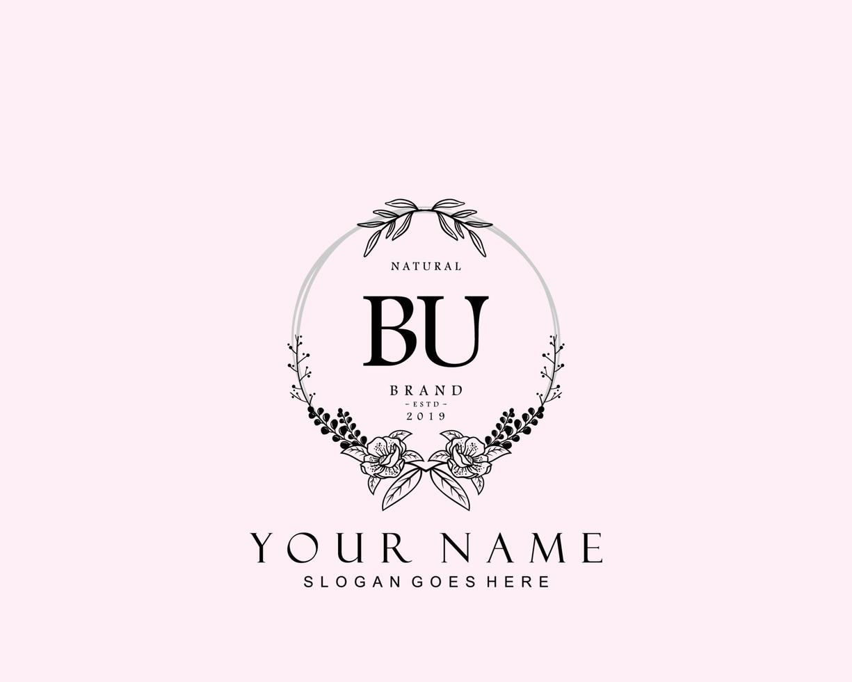 Initial BU beauty monogram and elegant logo design, handwriting logo of initial signature, wedding, fashion, floral and botanical with creative template. vector