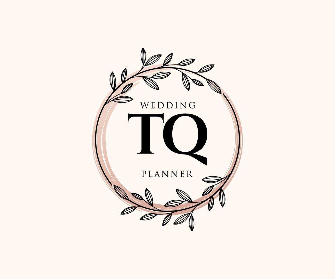 TQ Initials letter Wedding monogram logos collection, hand drawn modern minimalistic and floral templates for Invitation cards, Save the Date, elegant identity for restaurant, boutique, cafe in vector