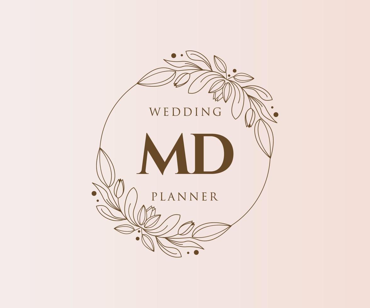 colección de logotipos de monograma de boda con letras iniciales md, plantillas florales y minimalistas modernas dibujadas a mano para tarjetas de invitación, guardar la fecha, identidad elegante para restaurante, boutique, café en vector