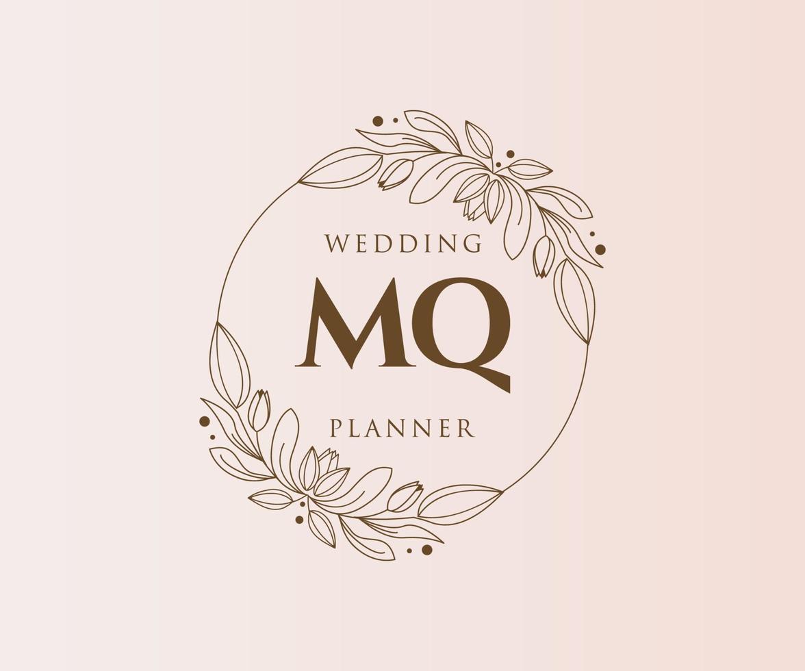 colección de logotipos de monograma de boda con letras iniciales mq, plantillas florales y minimalistas modernas dibujadas a mano para tarjetas de invitación, guardar la fecha, identidad elegante para restaurante, boutique, café en vector