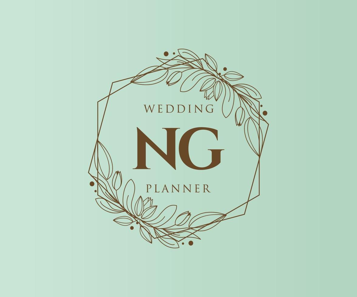 NG Initials letter Wedding monogram logos collection, hand drawn modern minimalistic and floral templates for Invitation cards, Save the Date, elegant identity for restaurant, boutique, cafe in vector