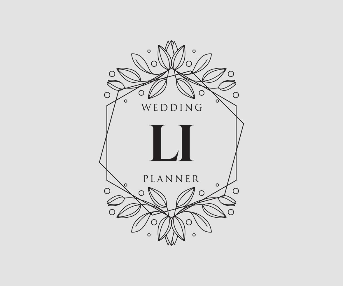 LI Initials letter Wedding monogram logos collection, hand drawn modern minimalistic and floral templates for Invitation cards, Save the Date, elegant identity for restaurant, boutique, cafe in vector