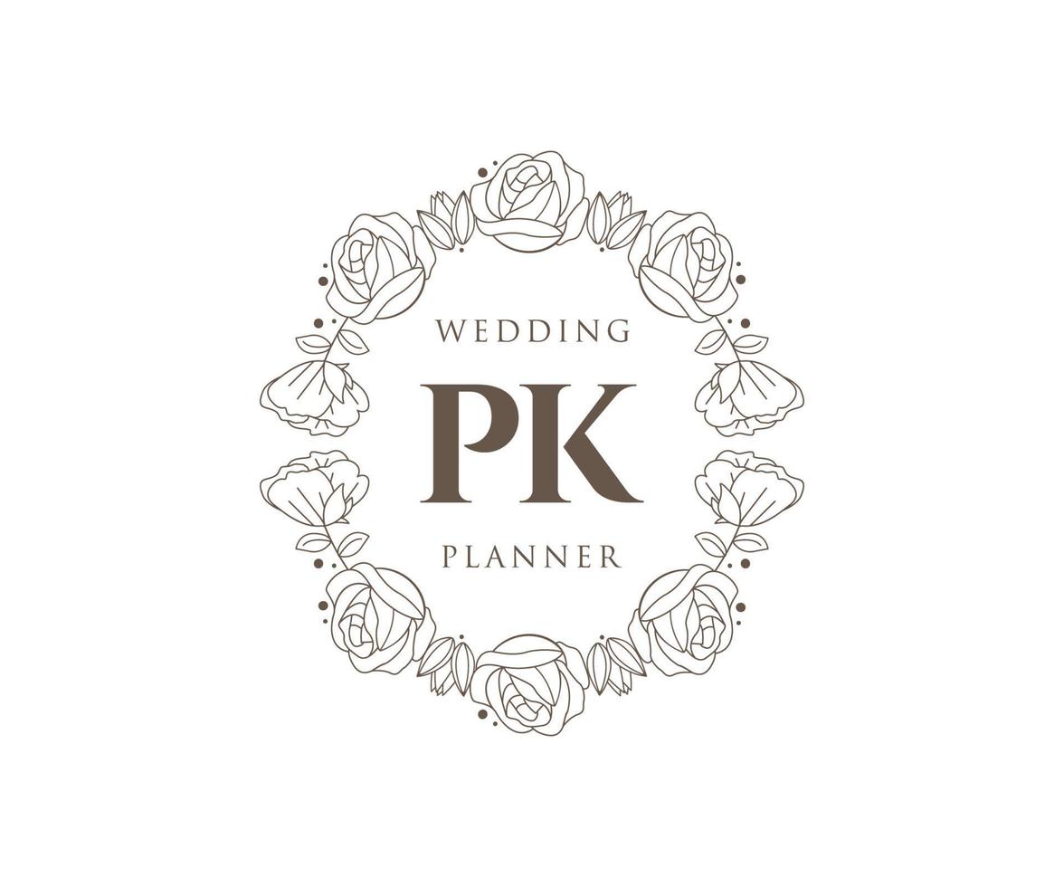 colección de logotipos de monograma de boda con letras iniciales de pk, plantillas florales y minimalistas modernas dibujadas a mano para tarjetas de invitación, guardar la fecha, identidad elegante para restaurante, boutique, café en vector