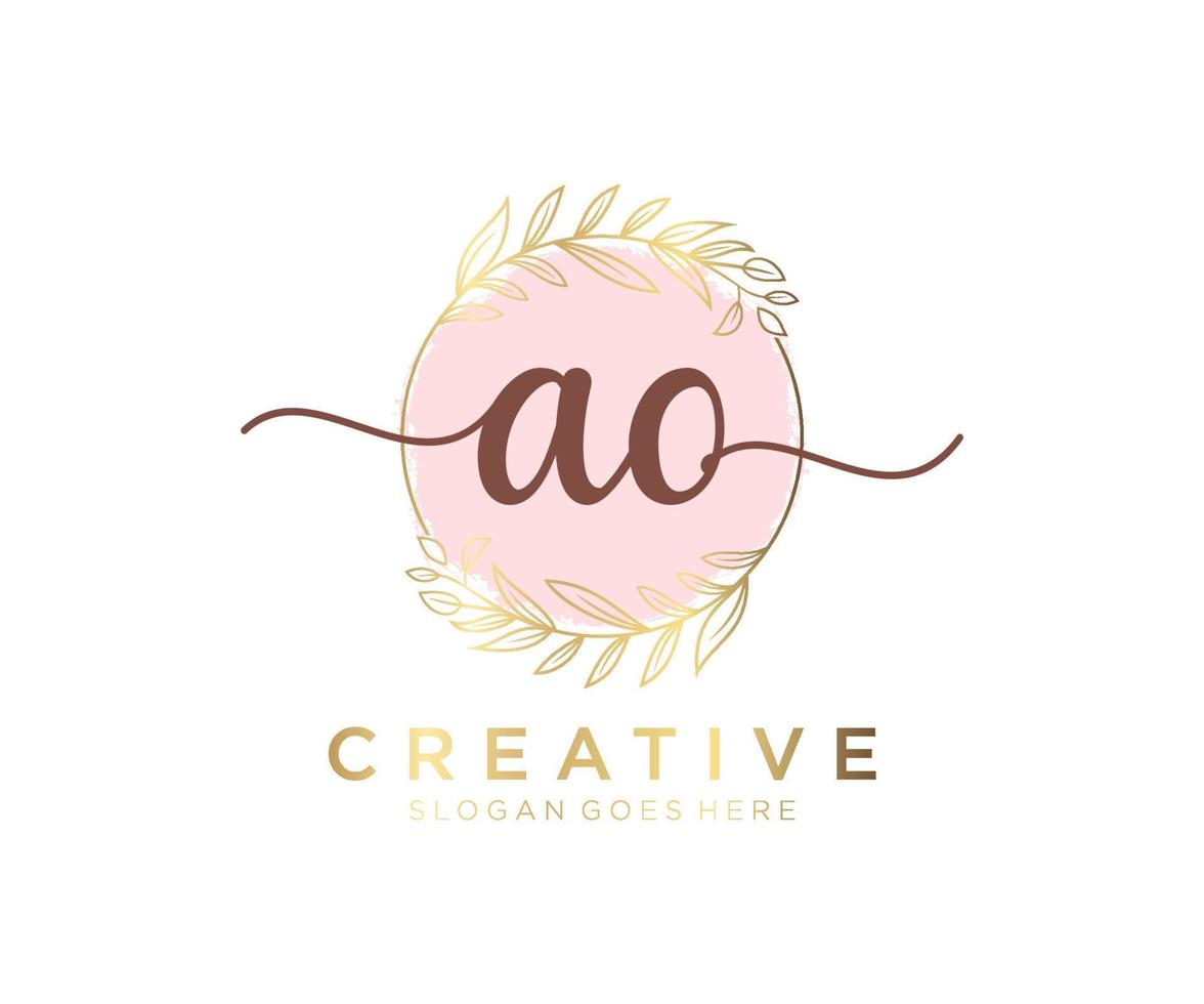 Initial AO feminine logo. Usable for Nature, Salon, Spa, Cosmetic and Beauty Logos. Flat Vector Logo Design Template Element.