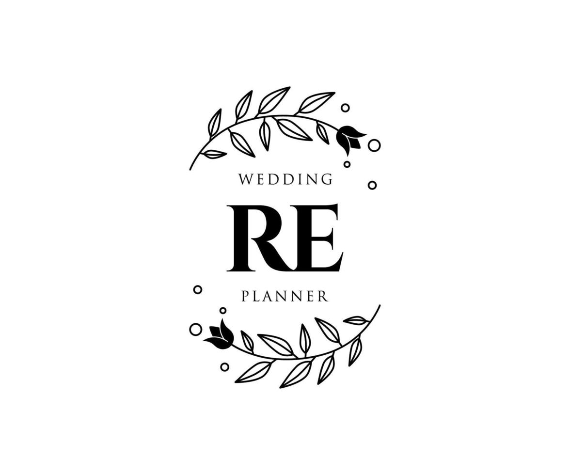 RE Initials letter Wedding monogram logos collection, hand drawn modern minimalistic and floral templates for Invitation cards, Save the Date, elegant identity for restaurant, boutique, cafe in vector