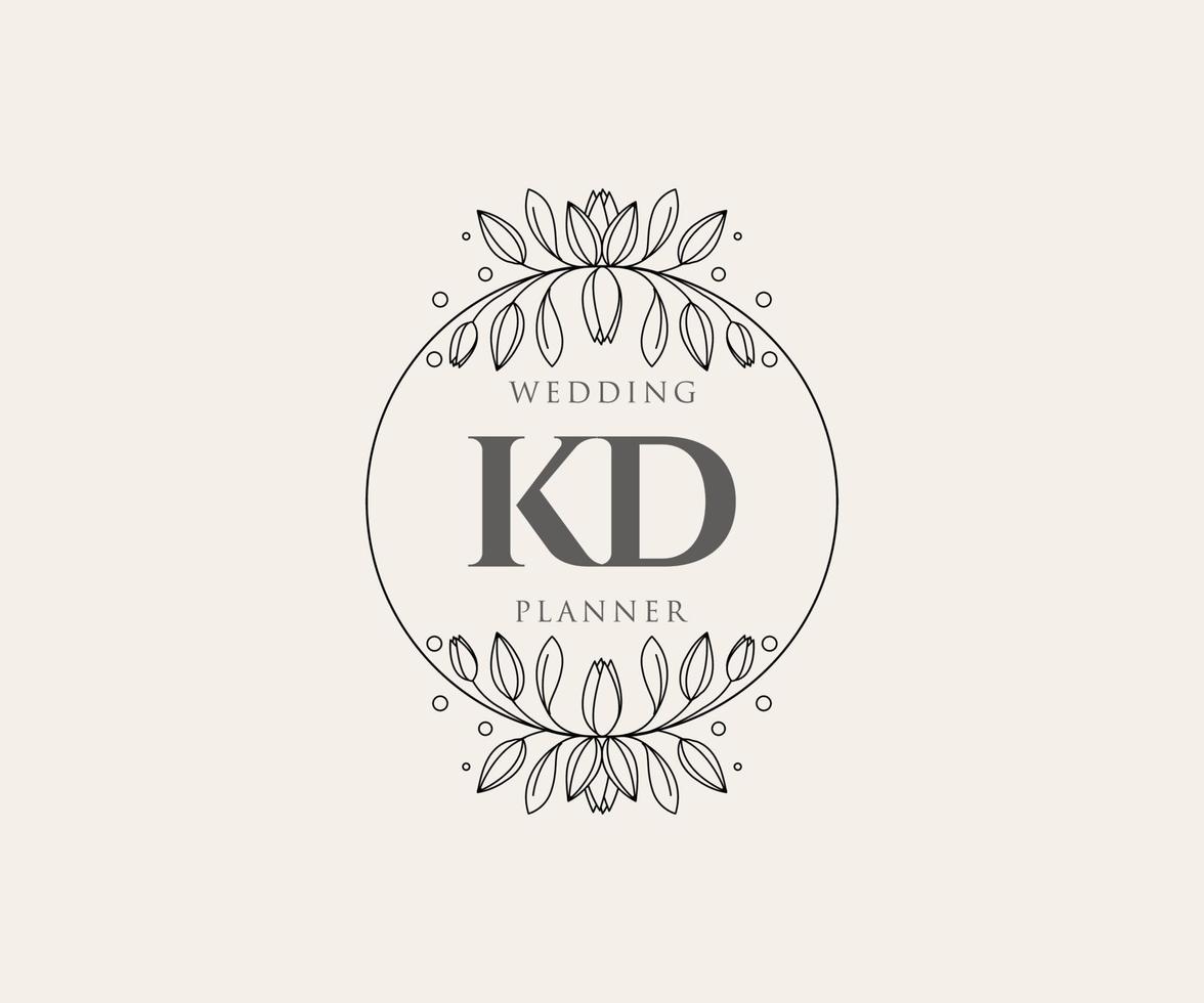 KD Initials letter Wedding monogram logos collection, hand drawn modern minimalistic and floral templates for Invitation cards, Save the Date, elegant identity for restaurant, boutique, cafe in vector