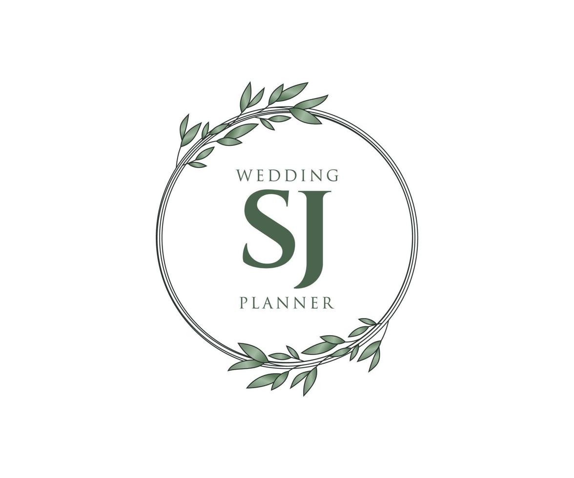 SJ Initials letter Wedding monogram logos collection, hand drawn modern minimalistic and floral templates for Invitation cards, Save the Date, elegant identity for restaurant, boutique, cafe in vector