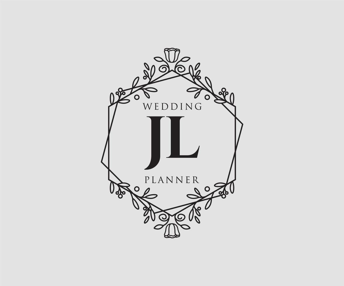 JL Initials letter Wedding monogram logos collection, hand drawn modern minimalistic and floral templates for Invitation cards, Save the Date, elegant identity for restaurant, boutique, cafe in vector