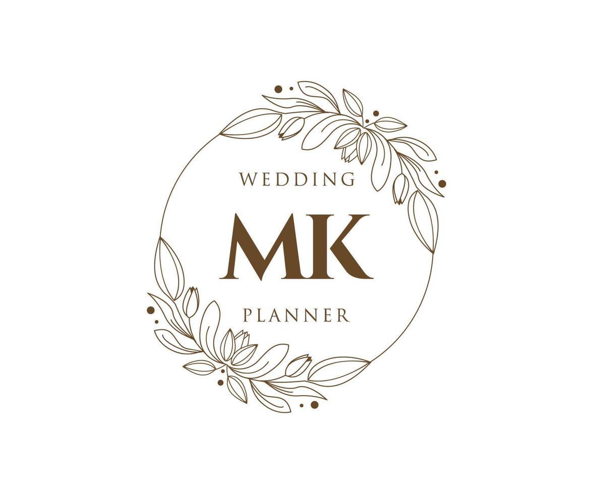 MK Initials letter Wedding monogram logos collection, hand drawn modern minimalistic and floral templates for Invitation cards, Save the Date, elegant identity for restaurant, boutique, cafe in vector