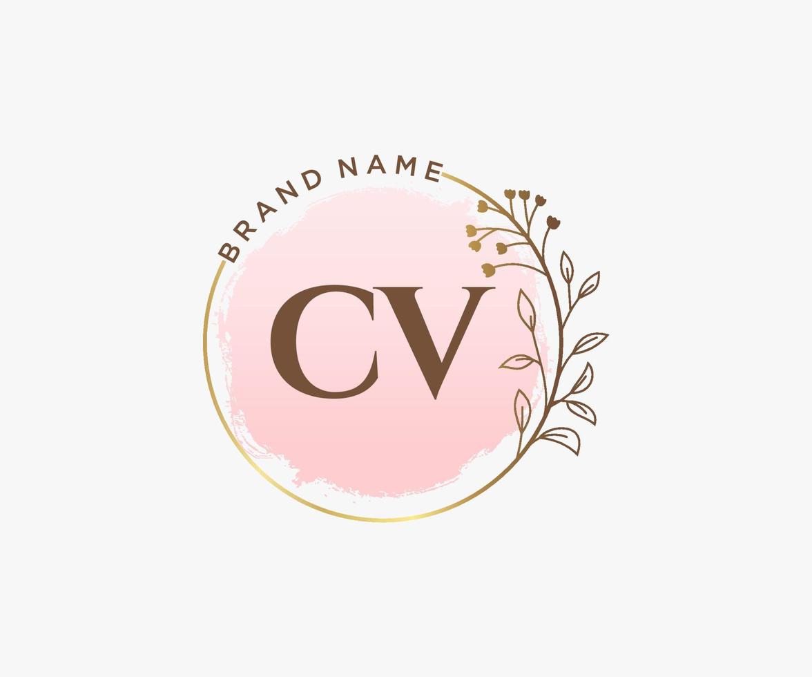 Initial CV feminine logo. Usable for Nature, Salon, Spa, Cosmetic and Beauty Logos. Flat Vector Logo Design Template Element.