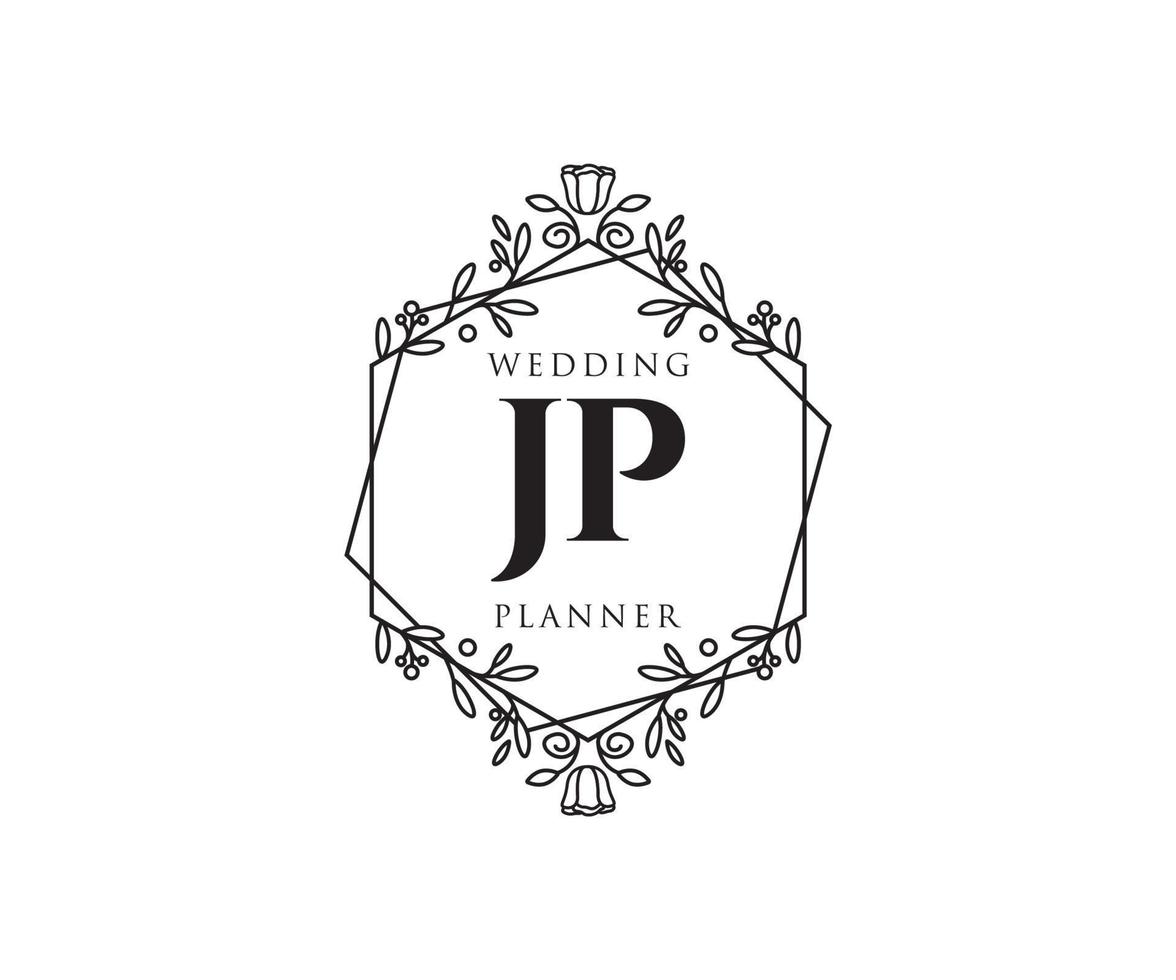 JP Initials letter Wedding monogram logos collection, hand drawn modern minimalistic and floral templates for Invitation cards, Save the Date, elegant identity for restaurant, boutique, cafe in vector