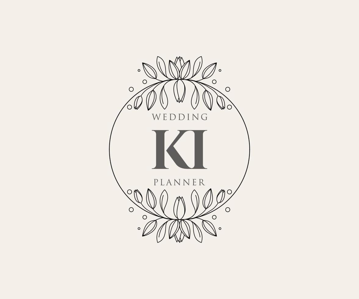 KI Initials letter Wedding monogram logos collection, hand drawn modern minimalistic and floral templates for Invitation cards, Save the Date, elegant identity for restaurant, boutique, cafe in vector