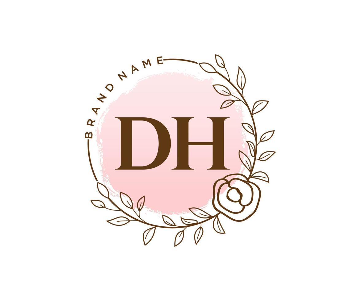 logotipo femenino dh inicial. utilizable para logotipos de naturaleza, salón, spa, cosmética y belleza. elemento de plantilla de diseño de logotipo de vector plano.