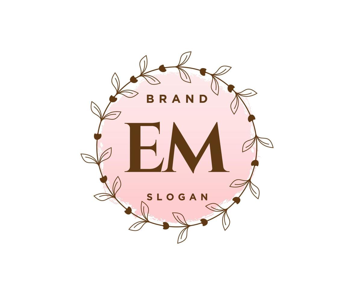Initial EM feminine logo. Usable for Nature, Salon, Spa, Cosmetic and Beauty Logos. Flat Vector Logo Design Template Element.